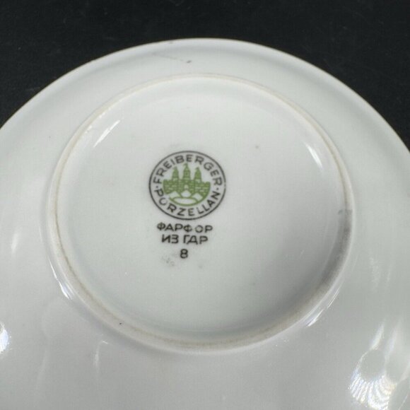 Freiberger Porzellan Round Dish Plate Unique Design Germany MCM Gold Edge Set 2 - Picture 7 of 12